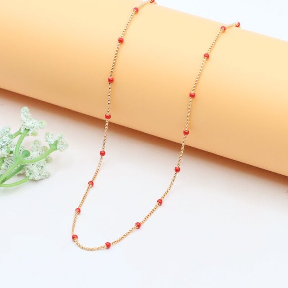 "Rose Gold Dainty Red Bead Necklace with Adjustable Chain, XPNL0274 - Picture 9 of 12